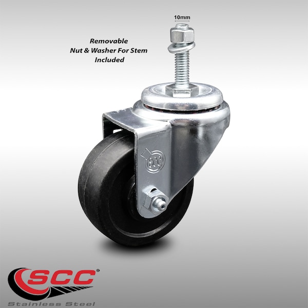 Service Caster 3.5 Inch SS Soft Rubber Wheel Swivel 10mm Threaded Stem Caster SCC SCC-SSTS20S3514-SRS-M1015 - main